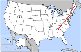 ABD haritası üstünde, ülkenin doğu yakası boyunca uzanan Appalachian Yolu
