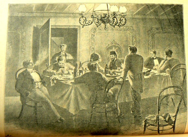 Mai ve Sİyah'ın 1896 tarihli Servet-i Fünun tefrikasında Ahmet  Cemil şiirini okurken.